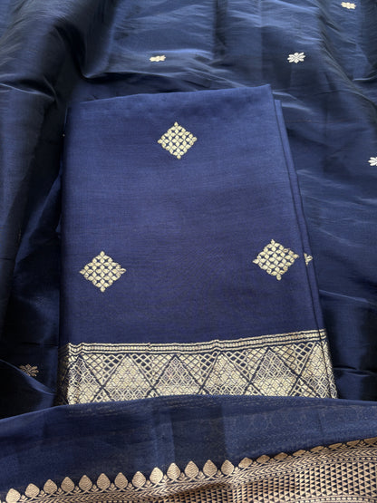 Blue Chiniya silk kurta , bottom tissue silk dupatta