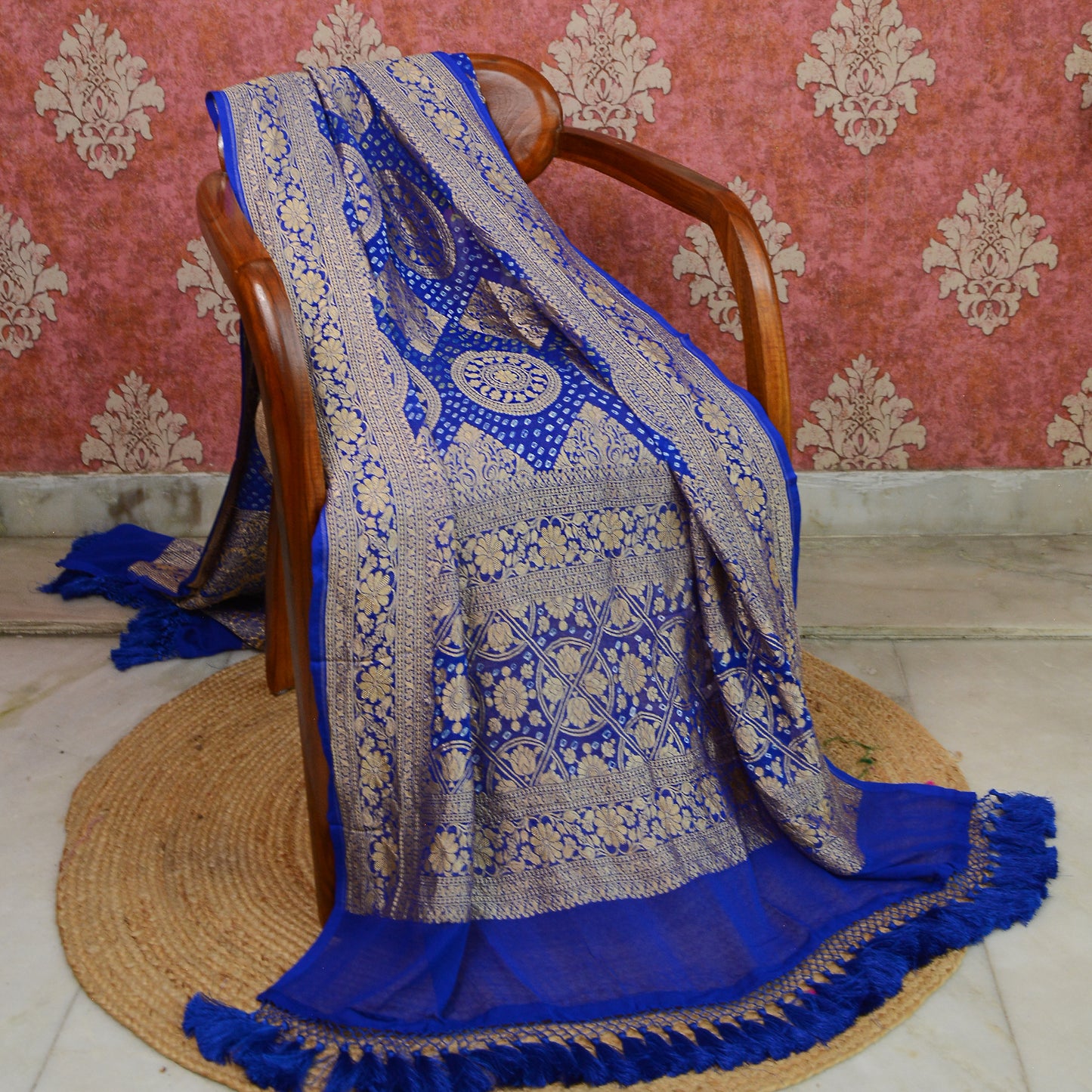 Blue Khaddi georgette badhani dupatta