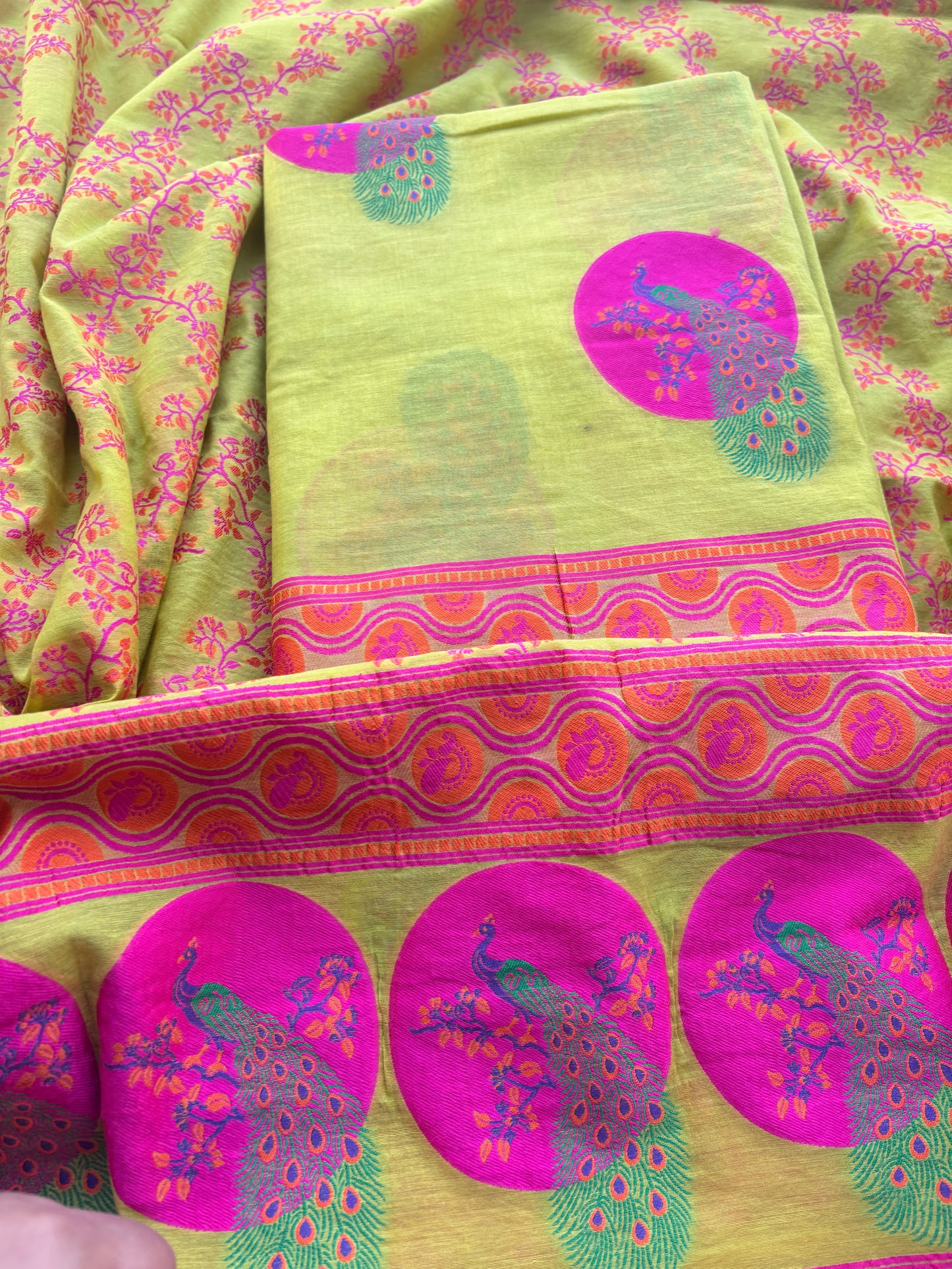 Lime Chanderi peacock weaving suit set