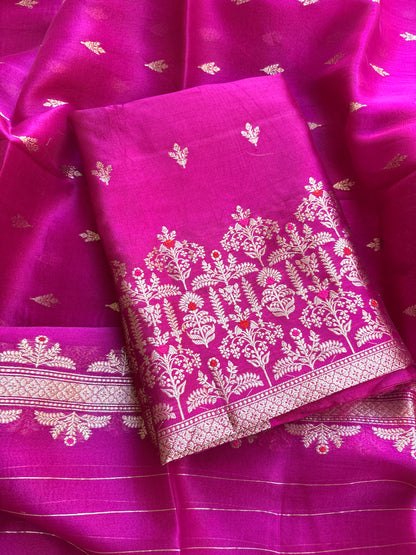 Pink raw mango silk kadhwa suit set