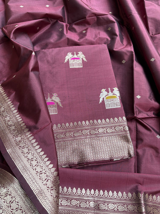 Wine katan by katan silk kadhwa suit set