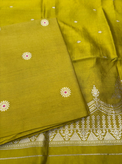 Green Chiniya silk 3 piece suit set