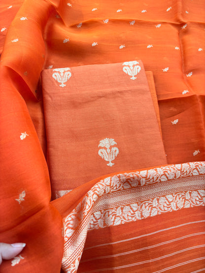 Rust moonga silk suit with kora kadhwa dupatta