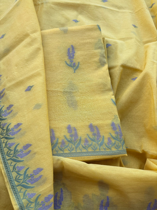 Yellow Chanderi lilac weaving suit set