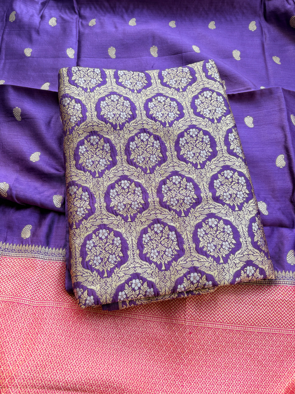 Purple Chiniya silk brocade suit set