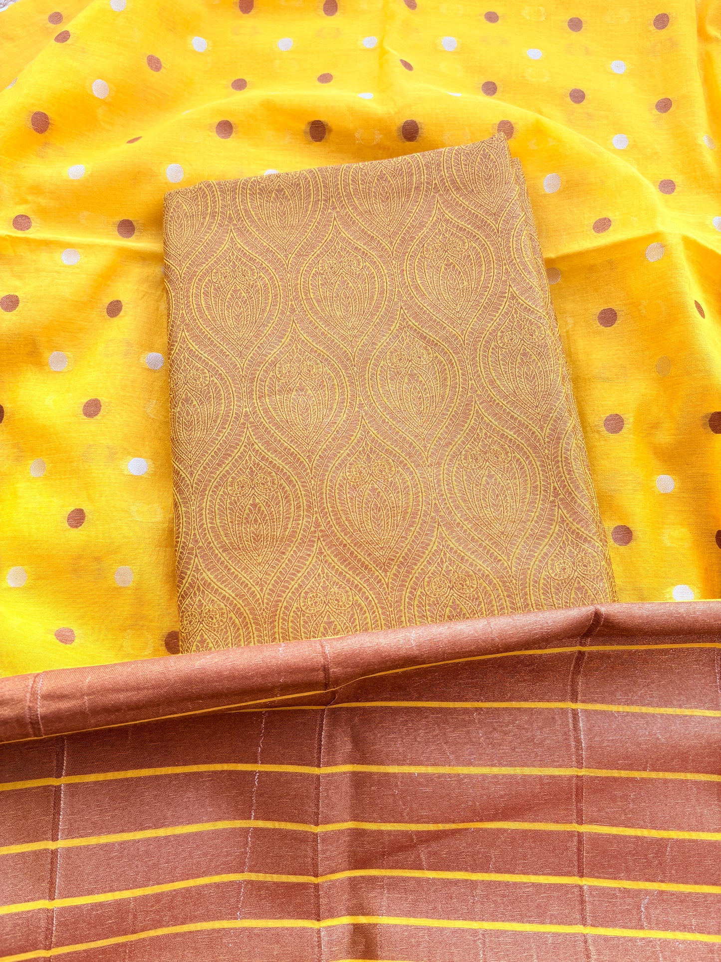 Yellow brocade cotton tissue suit set