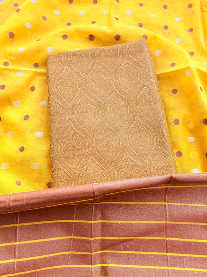 Yellow brocade cotton tissue suit set