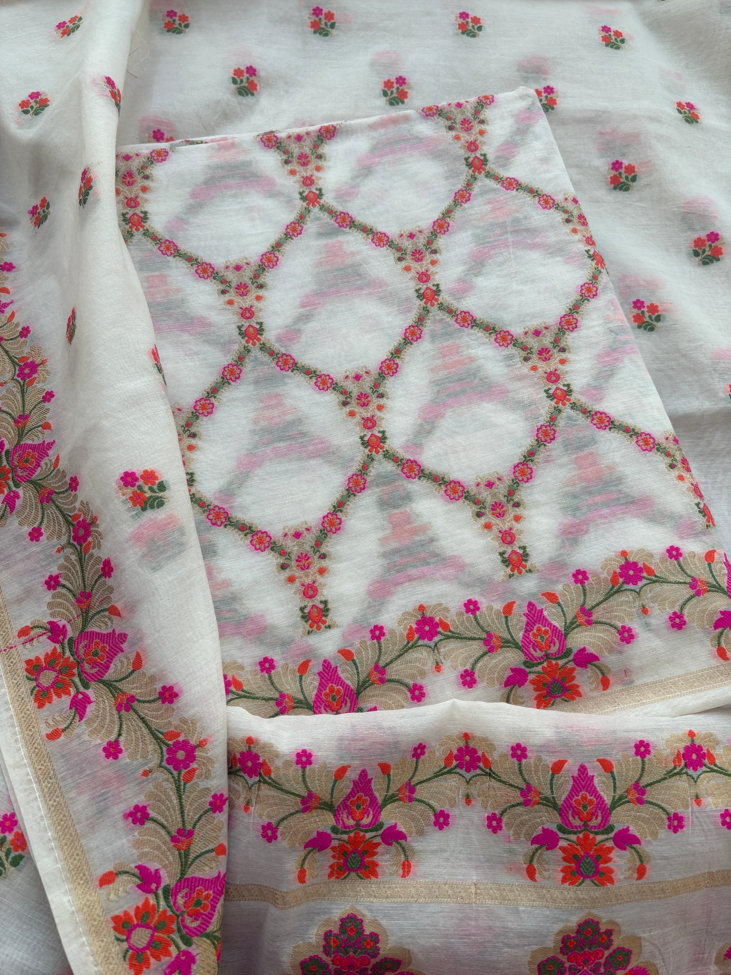 White base  meenadar Chanderi suit set