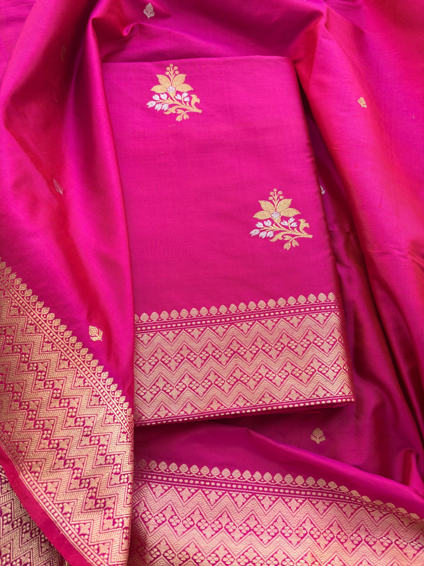 Pink katan by katan silk kadhwa suit set