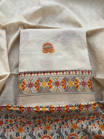 Cream Meenakari tilfi weaving Chanderi suit set