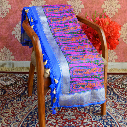 Bright Blue Mashru Silk Saree