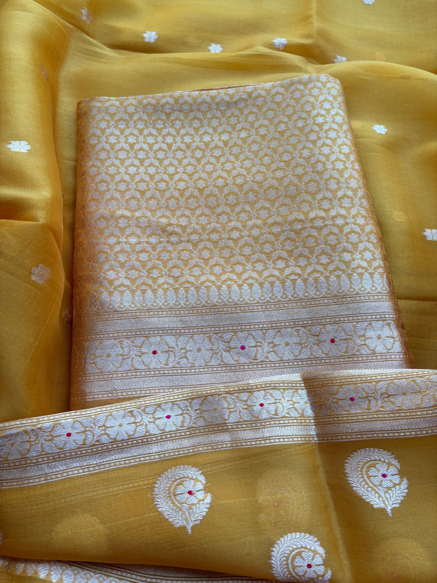 Yellow kora brocade suit set