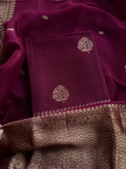 Wine tussar silk kadhwa suit set