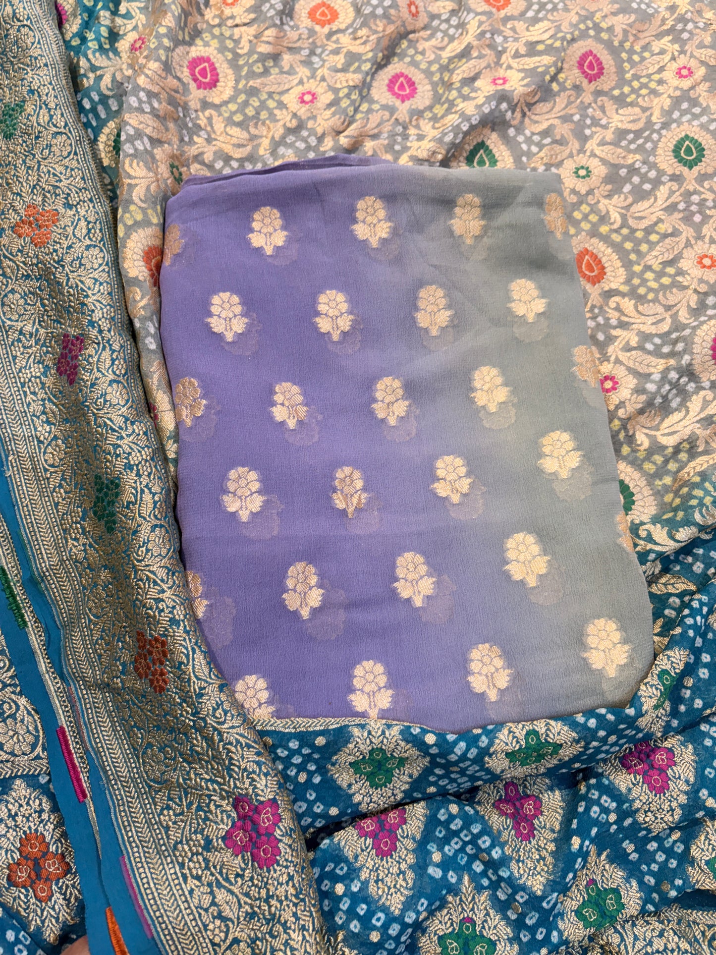 Grey and blue shaded Khaddi georgette suit set