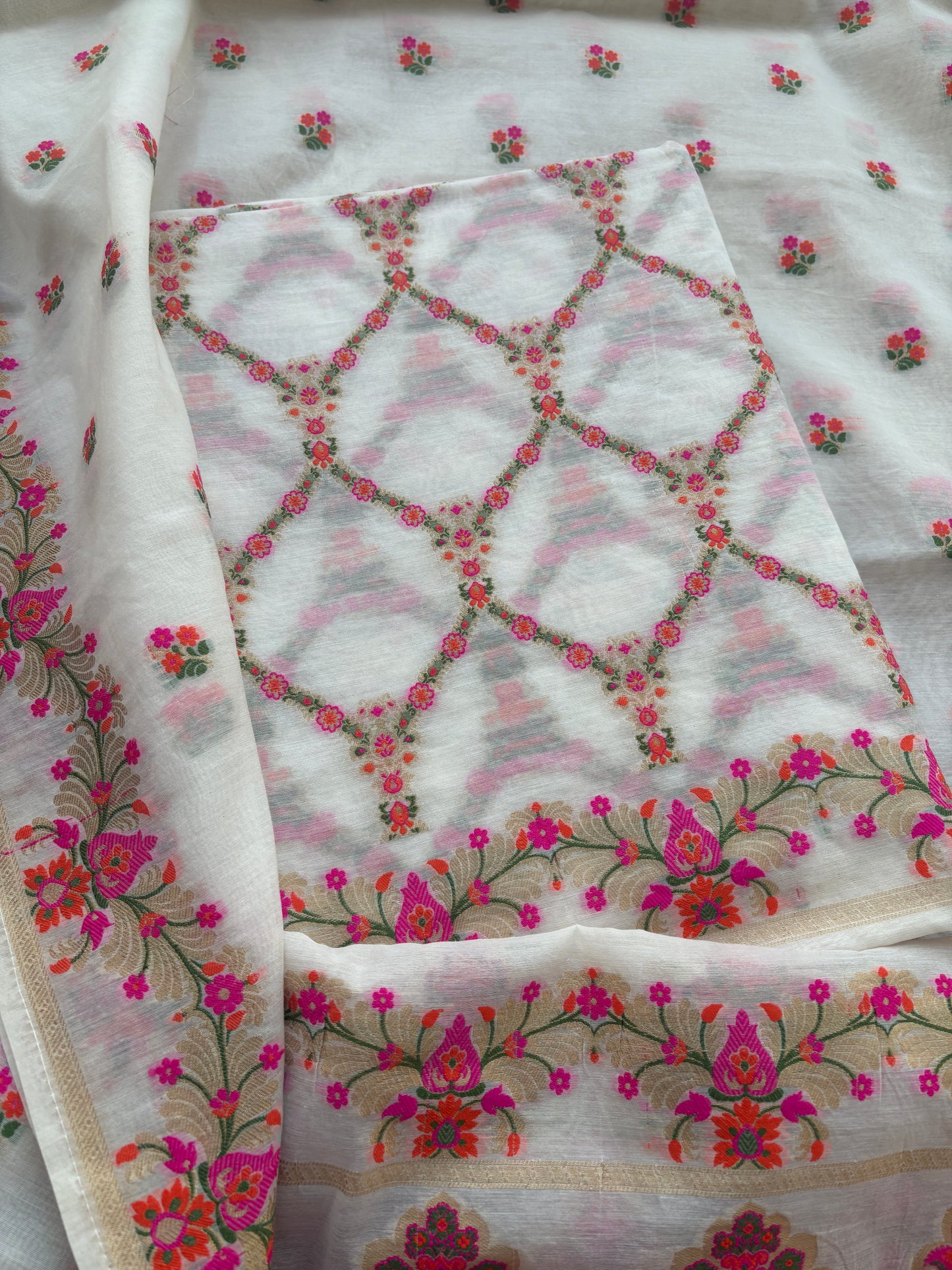 White base  meenadar Chanderi suit set