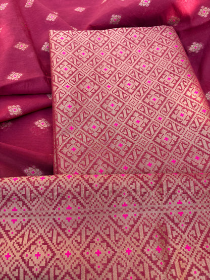 Red Chanderi jamaani weaving 3 piece suit set