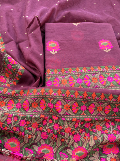 Wine Chanderi handwoven suit set
