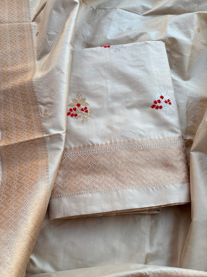 Cream katan by katan silk kadhwa meenadar suit set