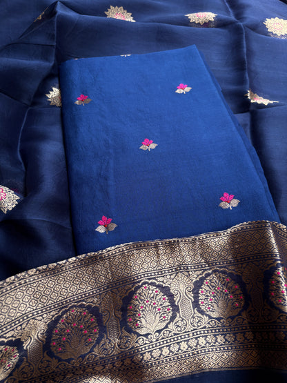 Blue Chiniya kora silk suit set