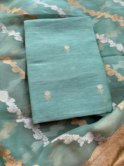 Blue linen silk suit set