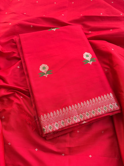 Red katan by katan silk kadhwa suit set