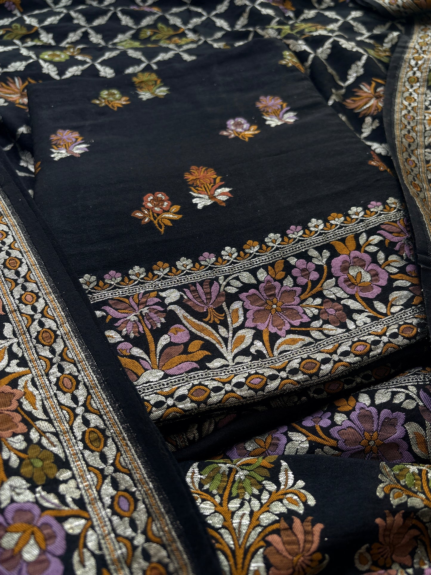 Black moonga silk kadhwa suit set