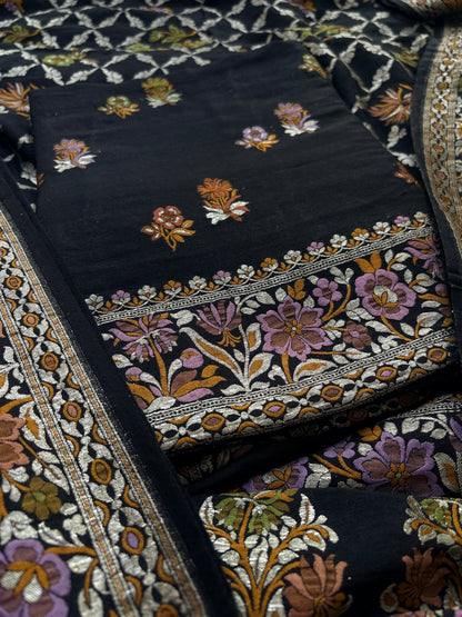 Black moonga silk kadhwa suit set