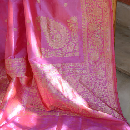 Pink katan silk kadhwa dupatta