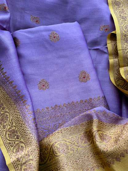 Lavender yellow tussar silk suit set