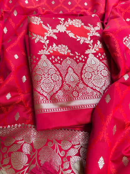 Pink orange mashru silk suit set