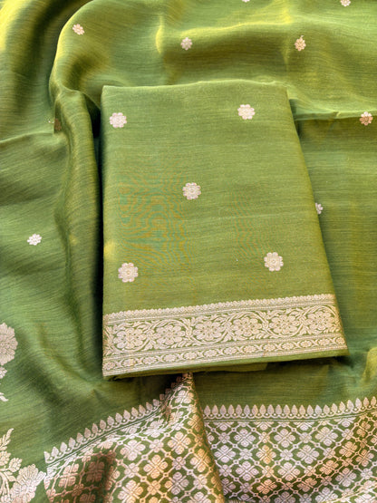 Green moonga silk kadhwa suit set