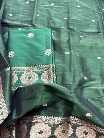 Green katan silk kurta , bottom and tissue kadhwa dupatta