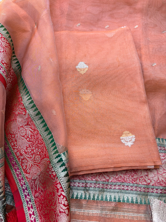 Rust  tissue suit with Kora tissue dupatta