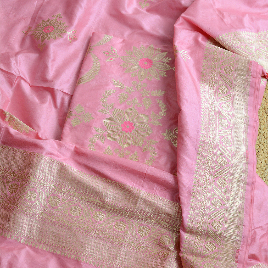 Pink jaal work katan by katan suit set
