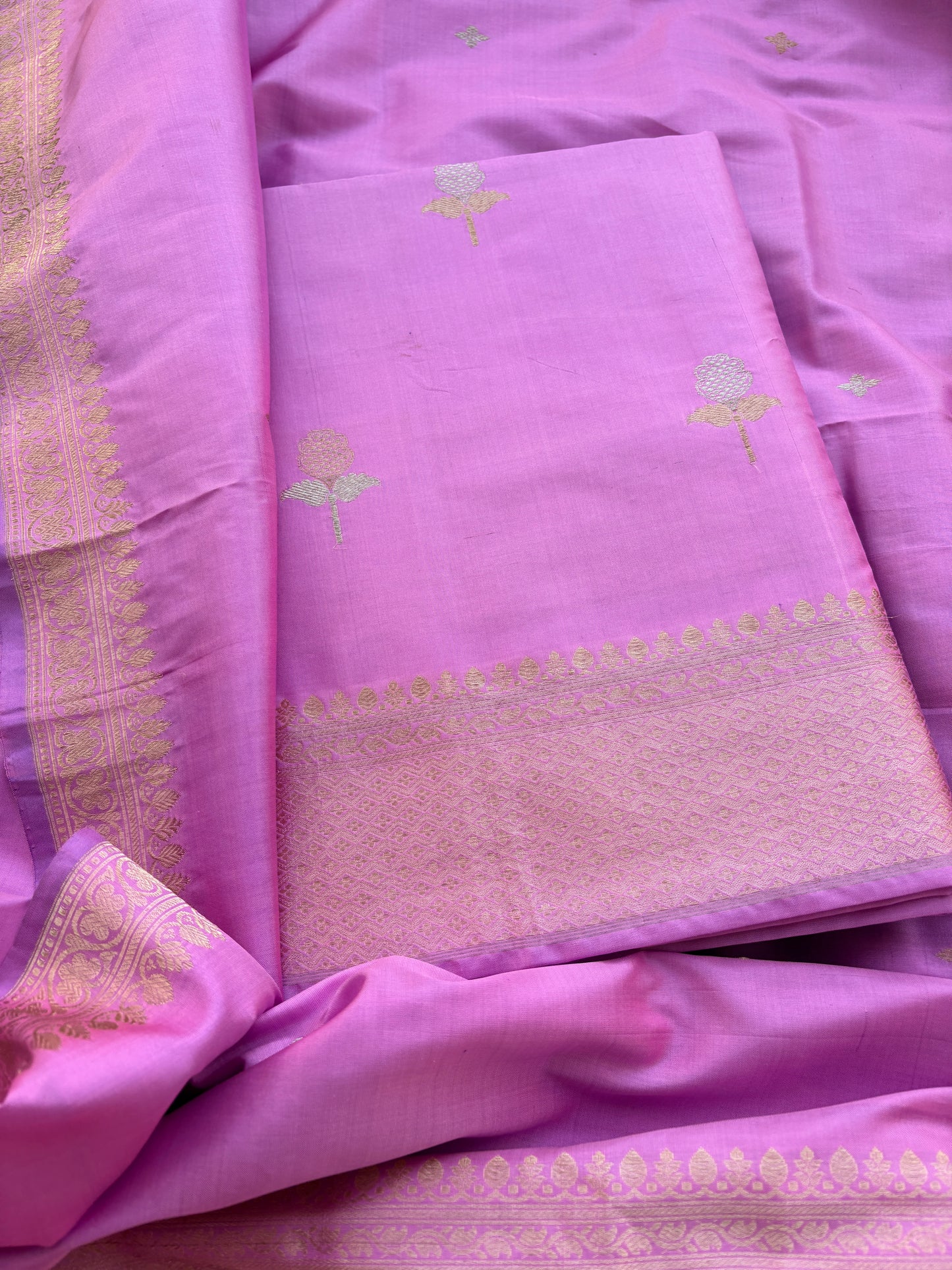 Lavender katan by katan silk kadhwa suit set