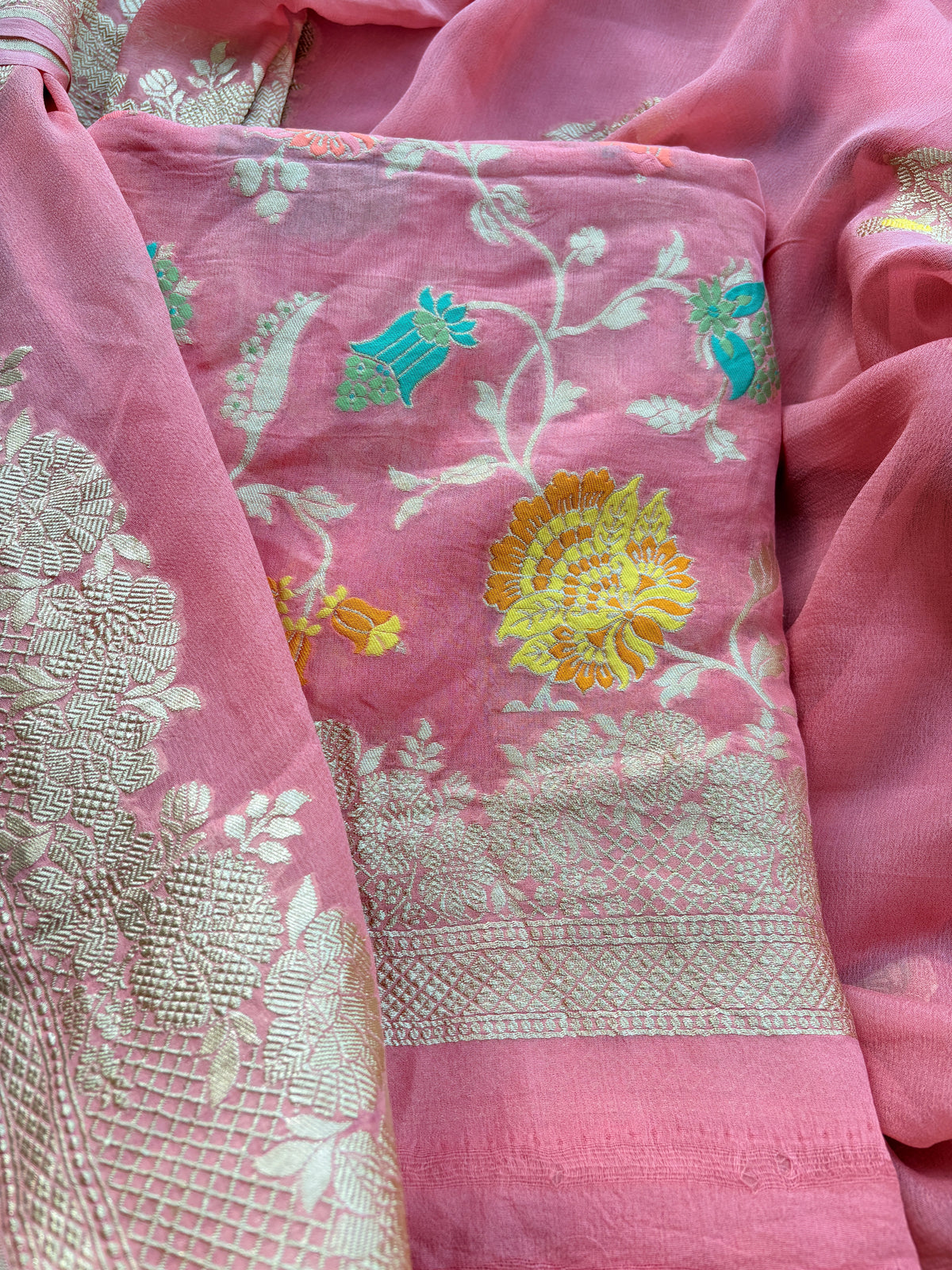 Peach Khaddi georgette suit set