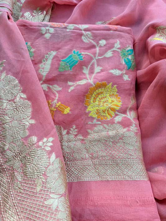 Peach Khaddi georgette suit set