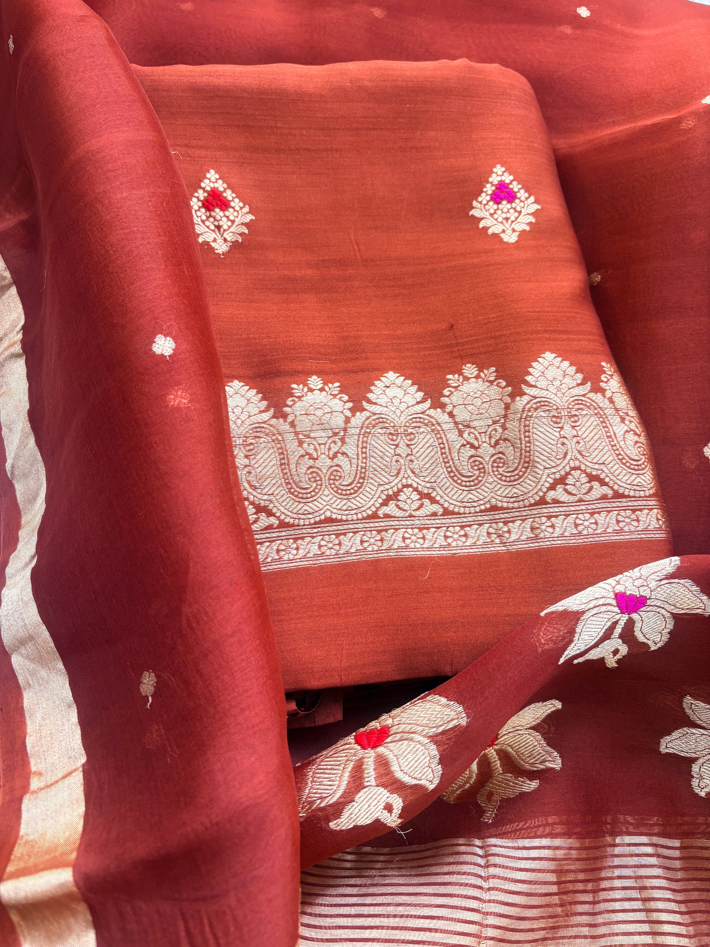 Rust Chiniya silk Kadhwa suit set