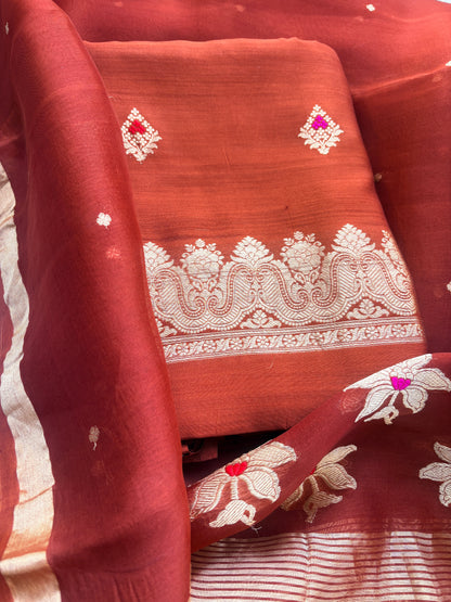Rust Chiniya silk Kadhwa suit set