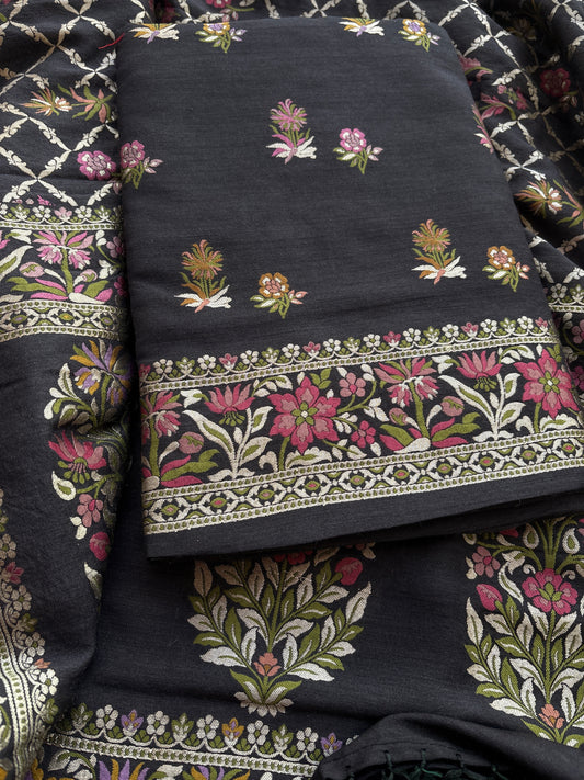 Black moonga silk kadhwa suit set