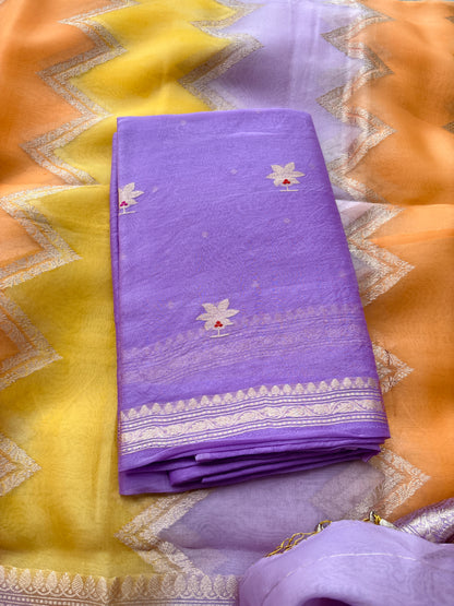 Lavender Kora silk suit with shaded kora dupatta
