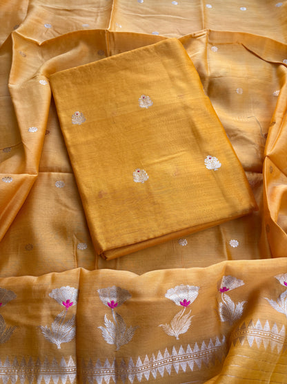 Yellow handloom kadhwa suit set