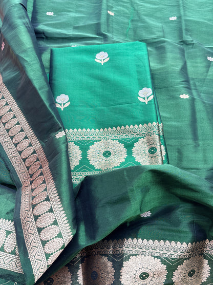 Green katan silk kurta , bottom and tissue kadhwa dupatta