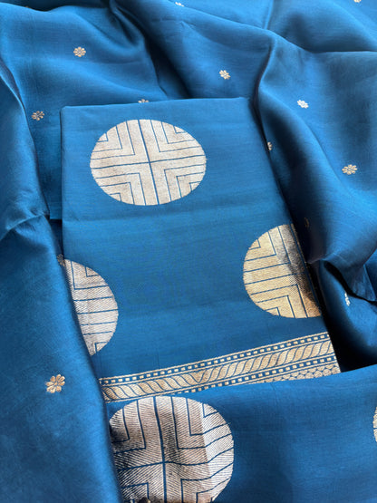 Blue circle design kadhwa suit set