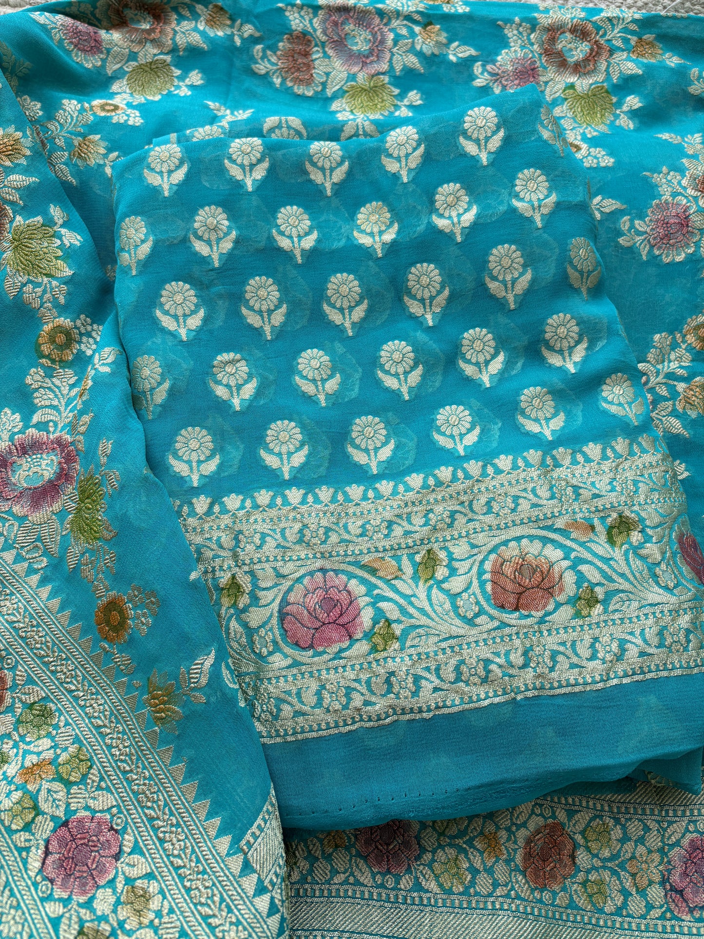 Blue Khaddi georgette suit set
