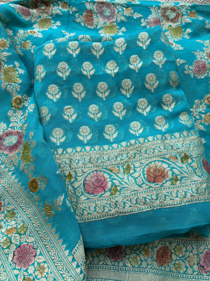 Blue Khaddi georgette suit set