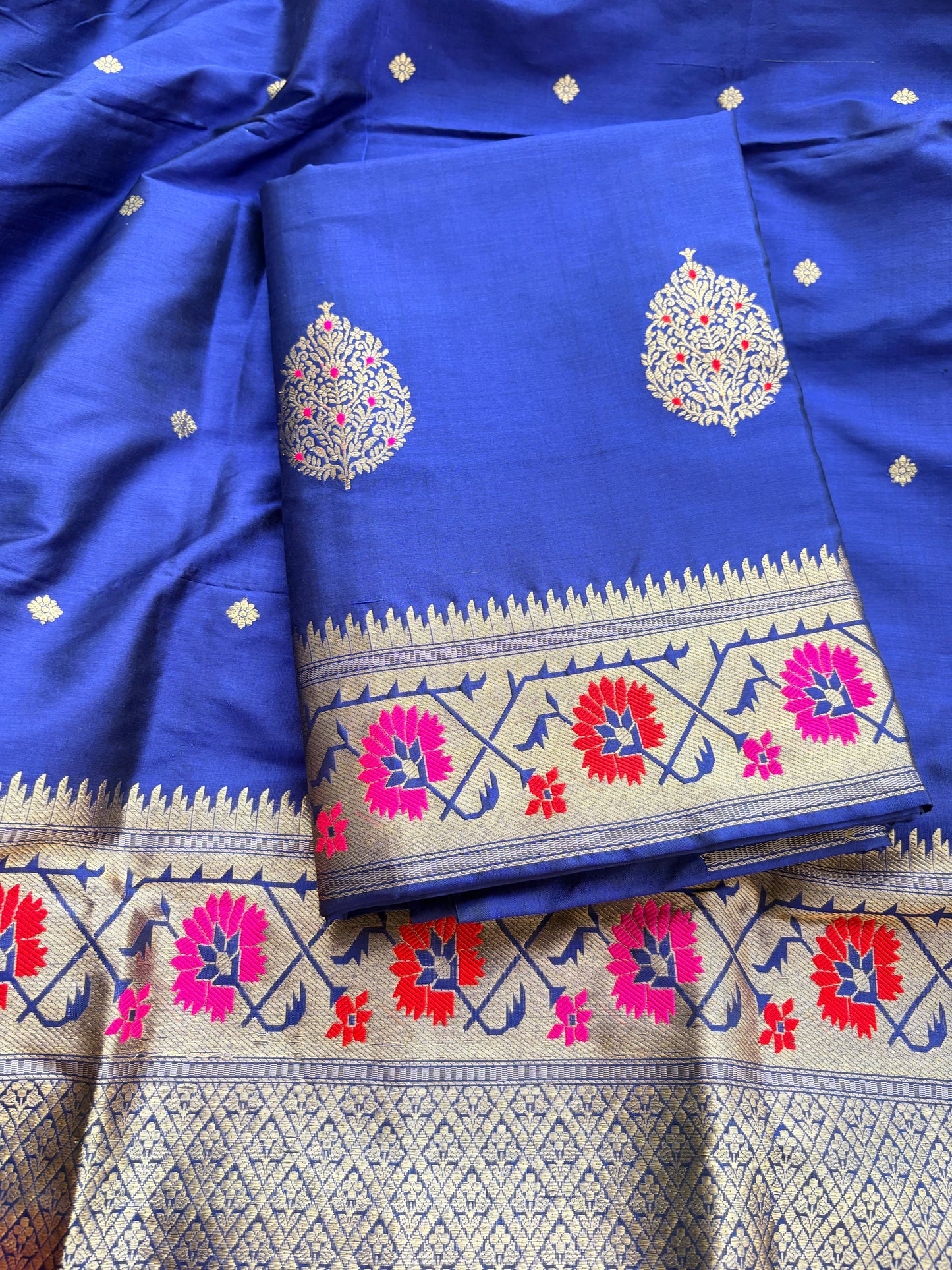 Blue katan by Katan silk kadhwa paithani weave suit set