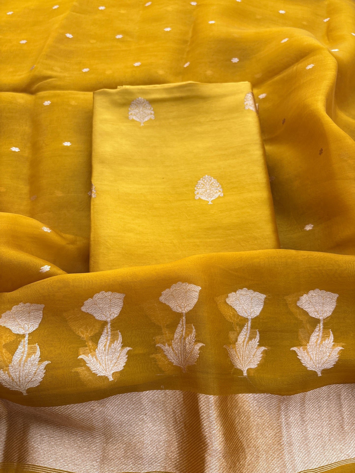 Mustard mango silk 3 piece suit set