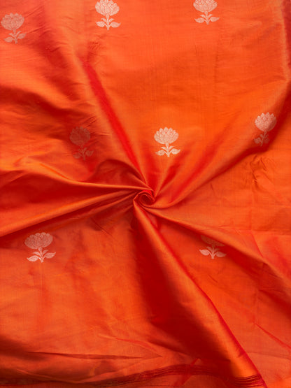 Orange katan silk kadhwa fabric