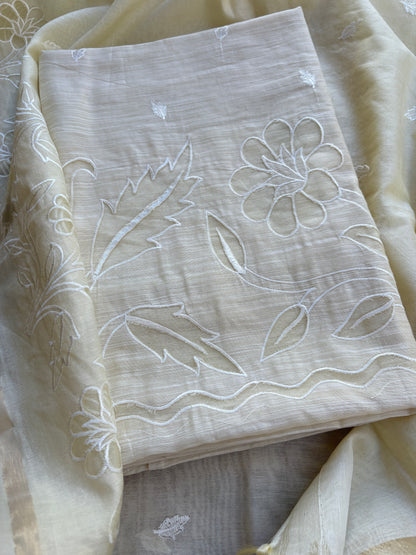 White appliqué mulchanderi  suit set